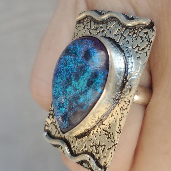 New Dichroic Glass 925 Silver Ring. - Picture 9 of 16